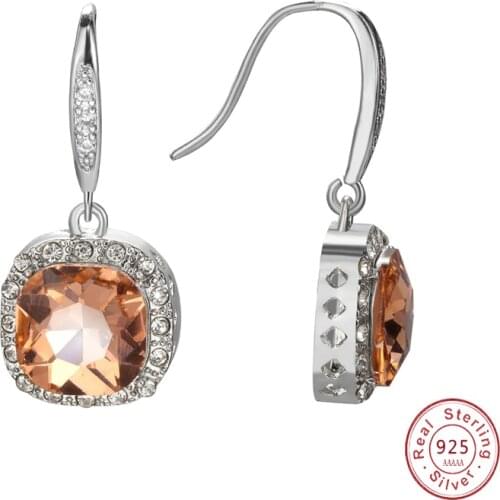 Classic Female Genuine 925 Sterling Silver Engagement Stud Earrings for Women with Citrine Stone Elegant Bride Jewelry Bijoux