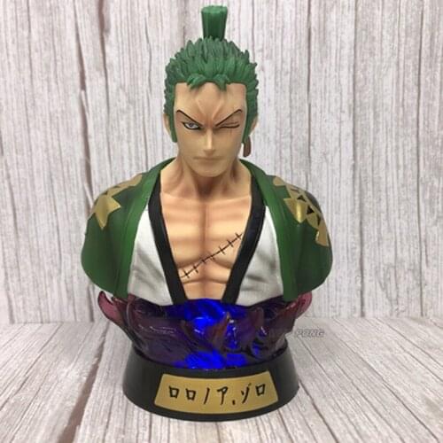 16cm One Piece Roronoa Zoro Bust Statue PVC Colorful LED Respiratory Light Action Figure Figurine Desk Decoration Model Toy