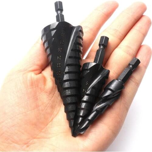Brand New 1PC 3 Types HSS Spiral Groove Step Drill Bit Hex Shank Nitriding Black 4-12/20/32mm Core Drill Bit for Metal Drilling