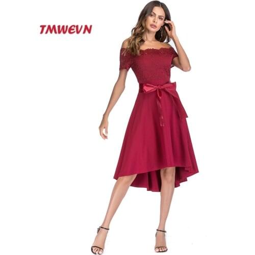 Tmwevn Women Dress Summer Retro Elegant One-shoulder Lace Dress