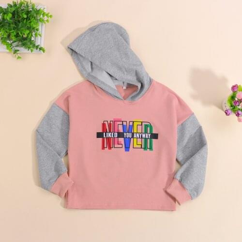 Spring Autumn Toddlers Hoodie, Little Boys Girls Color Matching Colorful Letter Printing Long Sleeve Hooded Tops Drawstring 4-9T