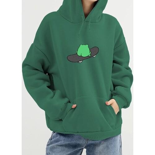 Hoodie Frog Print Vintage Harajuku Womens Winter Hoodies Kawaii Streetwear Oversize Top Cool Women Loose Sweatshirts