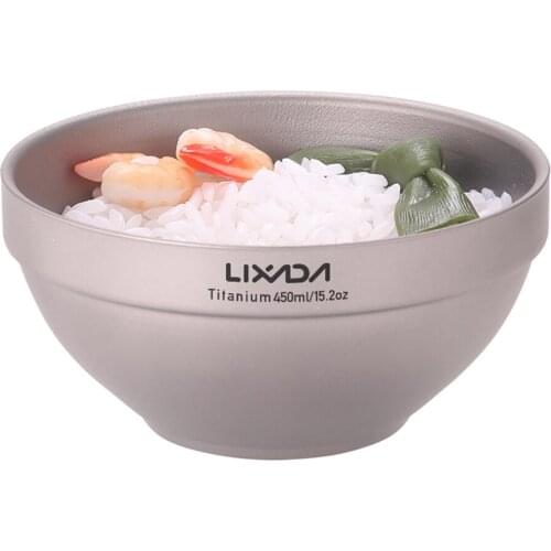 Lixada 450ml Ultralight Titanium Bowl Camping Bowl Food Fruit Container with Carry Bag Outdoor Camping Hiking Picnic Tableware