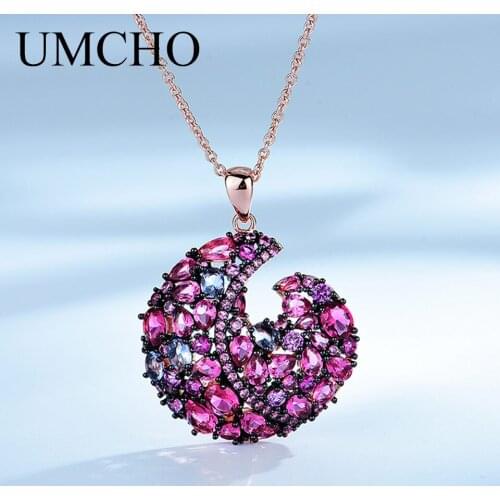 UMCHO Colorful Nano Gemstone Pendant Necklace Genuine 925 Sterling Silver Necklace For Women Anniversary Gift Fine Jewelry