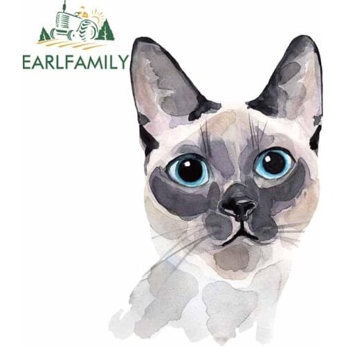 EARLFAMILY 13cm x 9.1cm for Watercolor Siamese Cat with Blue Eyes Vinyl Car Stickers Family Vinyl Material Scratch-proof Decal