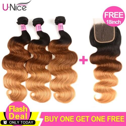 UNice Hair Kysiss Series 8A Peruvian Virgin Hair Straight 3PCS Bundles Send One Free Closure Human Hair Bundles Virgin Hair