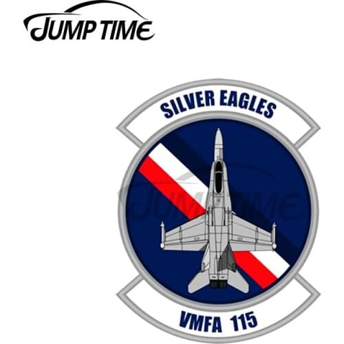 Jump Time 13 x12cm For FA-18 Hornet VMFA 115Silver Eagles Car Sticker DIY Decal Waterproof ATV Car Assessoires Occlusion Scratch