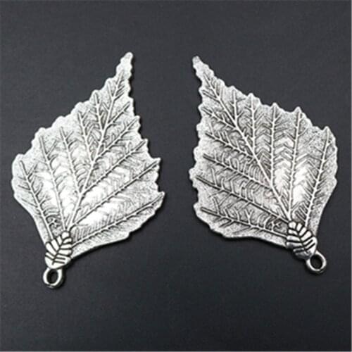 WKOUD 2pcs Silver Plated 72*45mm Leaves Charm Alloy Pendant Vintage Necklace Bracelet DIY Metal Jewelry Findings A1787