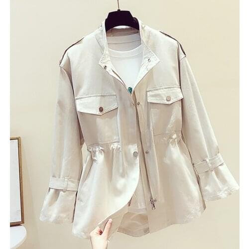 Womens Windbreaker 2021 Autumn New Wild Loose Stand-Collar Fashion 5 Colour Zip-Up Jacket Female Student Windbreaker Coat