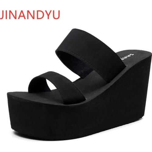 3/6/9cm Ladies Slippers Platform Shoes Woman Wedge Heels Sandals Wholesale Black High Heels Plus Size Party Slippers for Women