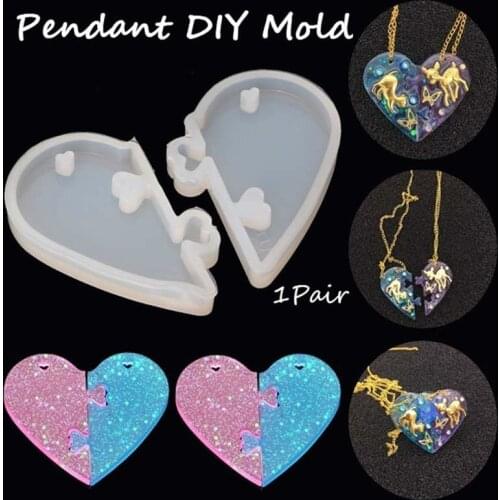 1Pair Heart Locks for Lovers Pendant Liquid Silicone Mold Couple Pendant DIY Epoxy Resin Mould Jewelry Tools