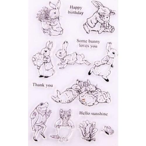 1pc Happy Bunny Transparent Clear Silicone Stamp Seal Cutting DIY Scrapbooking Rubber Stamping Coloring Diary Decor Reusable