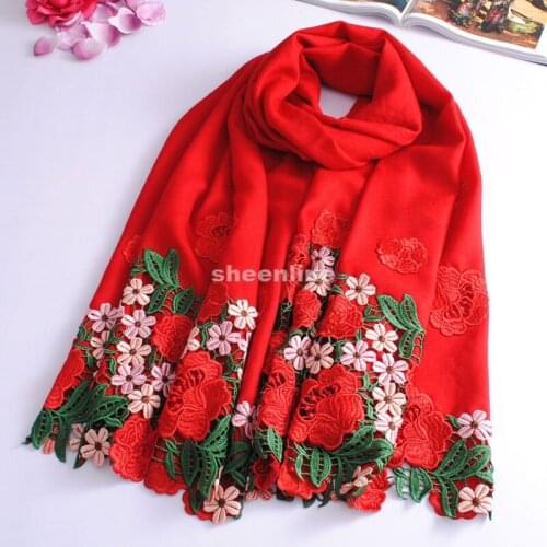 10 Designs Top Quality Vintage Wool Lace Hand Flowers Ethnic Embroidery Shawl Pashmina Long Scarf Light Warm Winter Scarf Wrap
