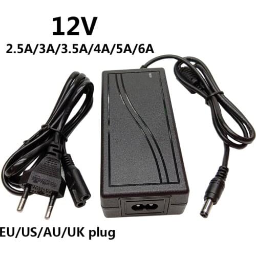 12 Volt Power Supply 220v to 12v Adapter 2.5A 3A 3.5A 4A 5A 6A Universal EU US UK AU Plug Converter Transformer 5.5*2.5mm