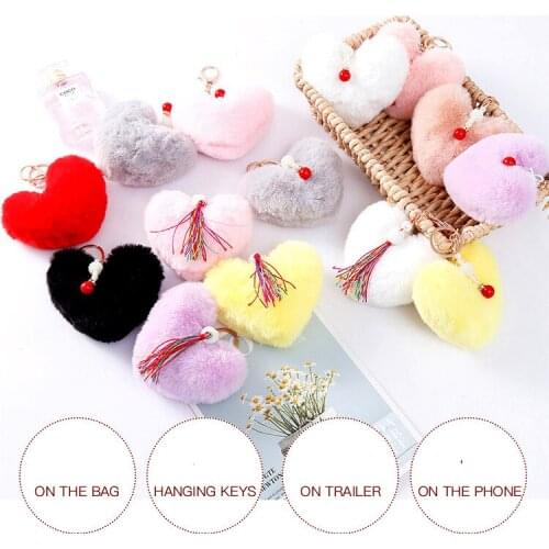 Jiangzimei 24pcs Creative imitation Rex Rabbit pearl Plush peach heart artificial fur key love hair ball bag clothing Pendant
