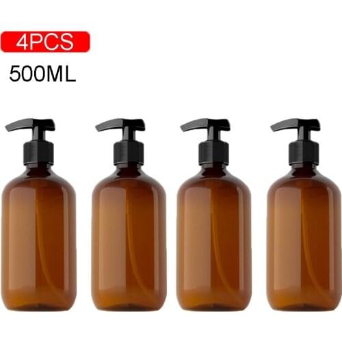 4Pcs 500Ml Pump Bottle Makeup Bathroom Liquid Shampoo Bottle Travel Dispenser Bottle Container for Soap Shower Soap Dispenser
