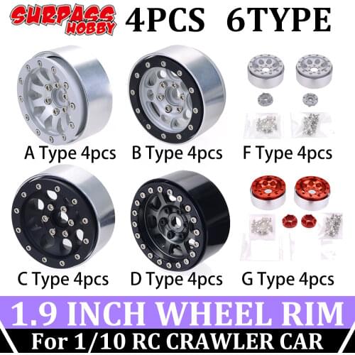 SURPASS HOBBY 4PCS Aluminum Alloy Wheel Rim Metal Wheels Hub 1.9inch Wheel Rims for 1:10 RC Crawler Monster Truck Drift Racing