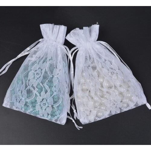 50pcs/lot 10x15cm Sweet White Lace Drawable Bags Wedding Party Jewelry Packaging Pouches Gift Bags Present