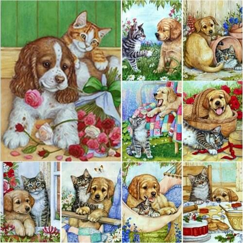 New 5D DIY Diamond Painting Animal Cross Stitch Cats Dogs Diamond Embroidery Full Square Round Drill Home Decor Manual Art Gift