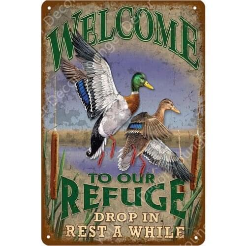 Ccfqiangtie Signs Tin Painting Metal Plaque 30X20 cm Man Cave Poster Hunting Deer Grizzly Geese Bear Dogs Moose
