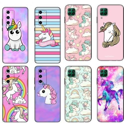 Black tpu Case For Huawei P30 Lite P30 Pro P40 Case For Huawei P40 LITE E P Smart 2020 Case Cover Rainbow Unicorn