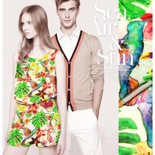 CNUM SL033 Pure Silk/ The Green Field /Silk Fabric Digital Printed 30% Silk 70% Linen /Width1.53yd Thickness 13.5mm/Unit:meter