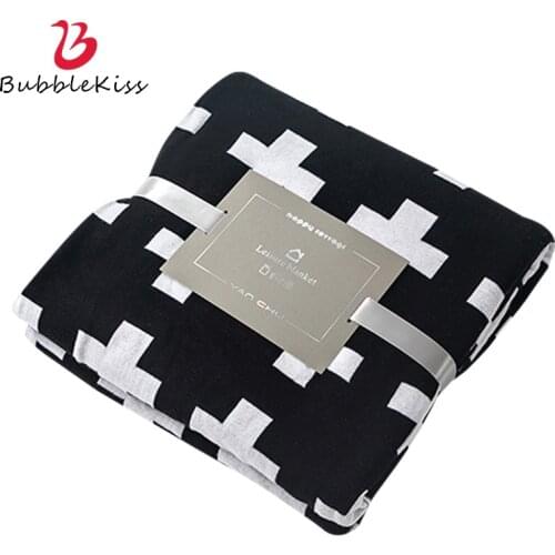 Bubble Kiss Childrens Knitted Wool Blanket Double-Sided Design Nordic Style Blanket For Beds Black White Cross Pattern Blanket