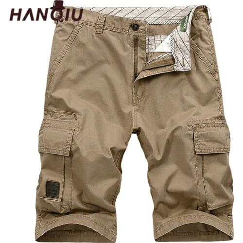 HANQIU 2020 Summer Men Cargo Shorts Straight Loose Fashion Cotton Mens Army Military Short Pants Plus Size 44