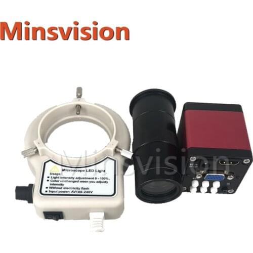 HD 13MP HDMI VGA Digital Electronic Video Microscope Camera set 100X C Mount Microscope Lens 56 LED Light Stand for PCB Repair