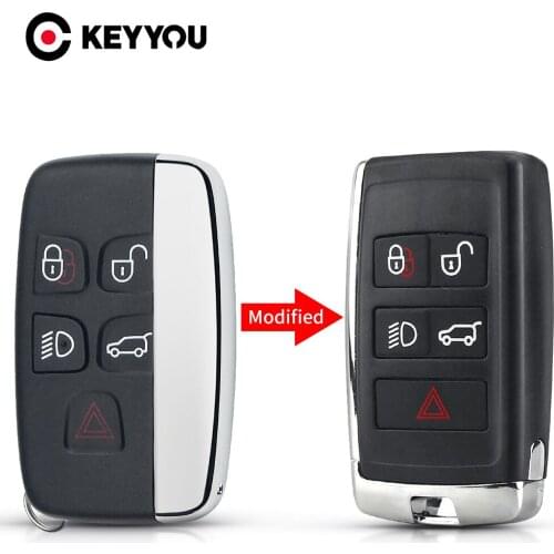 KEYYOU For Jaguar F-Pace F-Type XE XF XJ Upgraded Remote Key Shell Case Fob 5 Buttons New Replacement Car Key