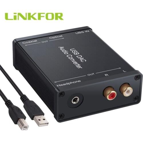 LiNKFOR USB DAC Audio ConverterUSB to Coaxial S/PDIF Converter Digital to Analog Signal with 3.5mm Headphone Audio USB DAC