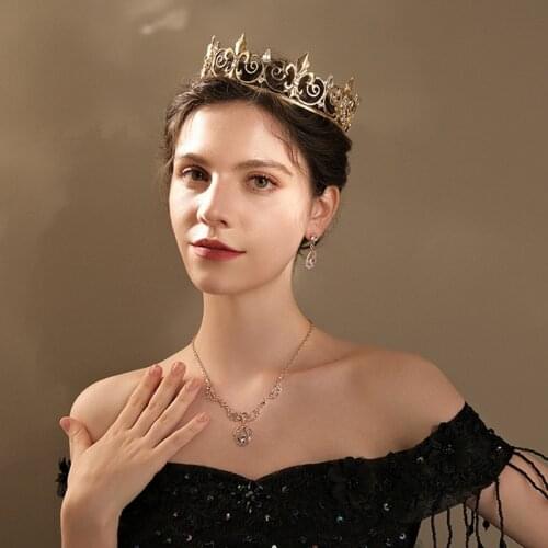 Bridesmaid King Crown Vintage Elegant Royal Full Round Crown Baroque Alloy Rhinestone Tiaras Headband for Women Men