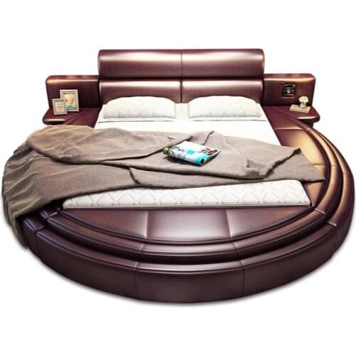 Tatami round bed leather bed multi-function stereo double bed soft round couple stylish atmospheric leather bed