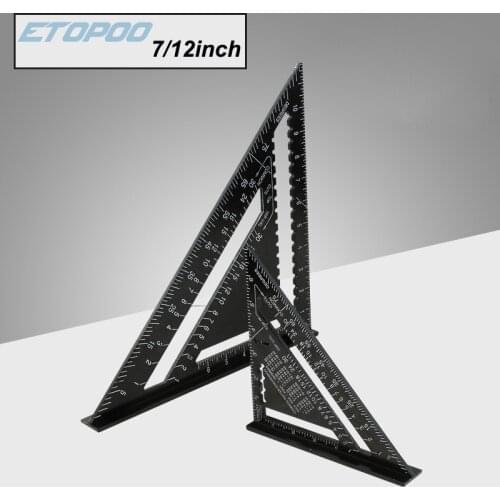 Angle Ruler 7/12 Inch Metric Aluminum Alloy Triangular Measuring Ruler Woodwork Speed Square Triangle Angle Protractor Measuring