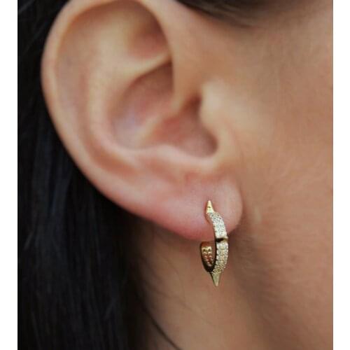 Minimal tiny cz paved nail charm earring stud gold color metal delicate dainty spike earring hoops cubic zirconia huggie jewelry