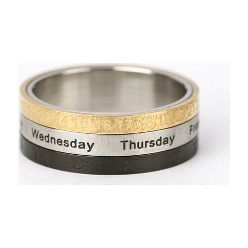 Fashion Women Rings Calendar Three Color Three Layer Titanium Steel Rings Wedding Engagement Bands Christmas Gift Girl Jewelry