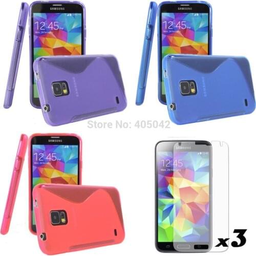 For Samsung New Galaxy S5 SV I9600 G900 Soft GEL TPU 3 x Case Cover+Screen Protector G900 SM-900