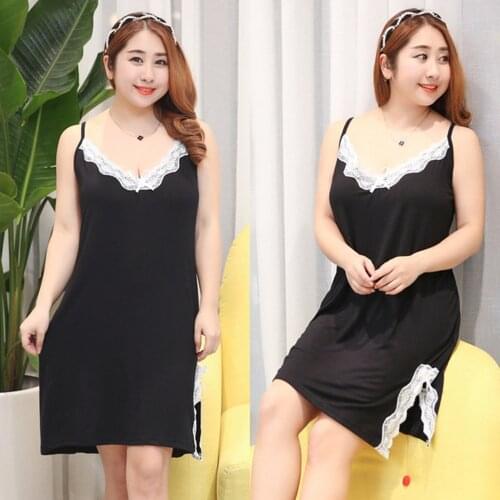 XXL-5XL Plus Size 2021 Sexy Cotton Blend Lingerie Nightgown Set Large Size Nightgowns Long Sleepwear Womens Lingerie Black E1183