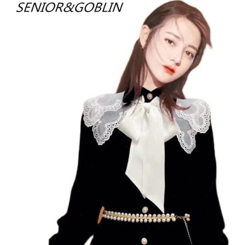 SENIOR&GOBLIN High Quality New 2021 Fashion Party Dresses Autumn Woman Single Breasted Bow Mid-Length Dress With Pearl Belt