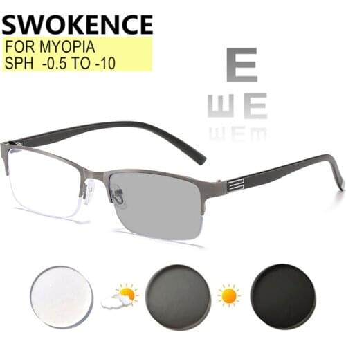 Myopia Prescription Glasses -0.5 TO -10 Men Women Business Half Frame Anti Blue Ray Photochromic Shortsighted Spectacles F518