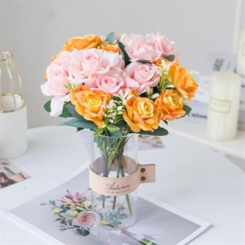 ONE Fake Rose (6 Heads/Bunch) 30cm/11.81" Length Simulation Roses Plastic Accessories for Wedding Centerpiece