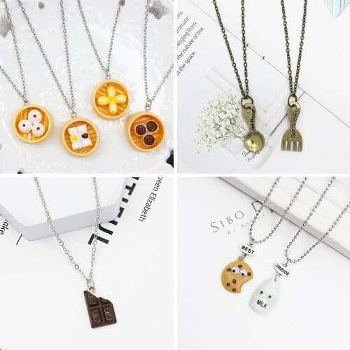 Cookies Biscuits milk Pendant Necklace Fork spoon Chocolates Necklace Steamed cake food sweater chain Good friend jewelry series