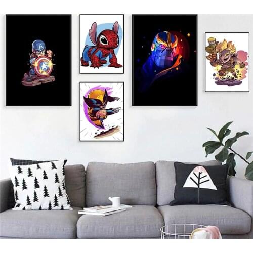 MARVEL Cartoon Characters Canvas Painting Stitch Iron Man Posters and Prints Wall Art Pictures for Living Home Room Decoration