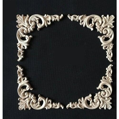Wood Carving Applique Oak Wood Furniture Decorative Mouldings Decal Cabinet Door Wood Figurine Crafts Flower Board