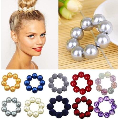 1Pcs Simulation Big Pearls Hair Rope Elegant Elastic Hair Bands Women Ponytail Holder Big Pearl Beads Hair Ring Rope Accessories