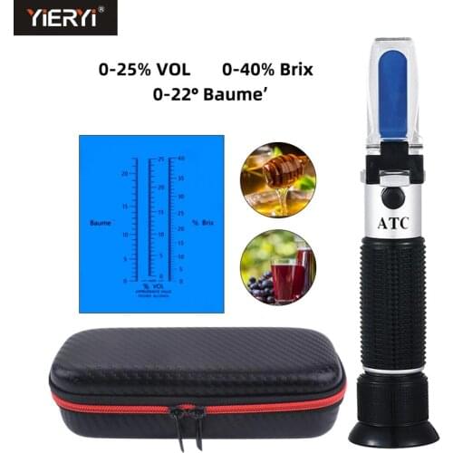 High quality 3 In 1 hand held Grape & Alcohol Refractometer for winemakers has three scales(0-25%Vol , 0-40%Brix,0-22Baume)