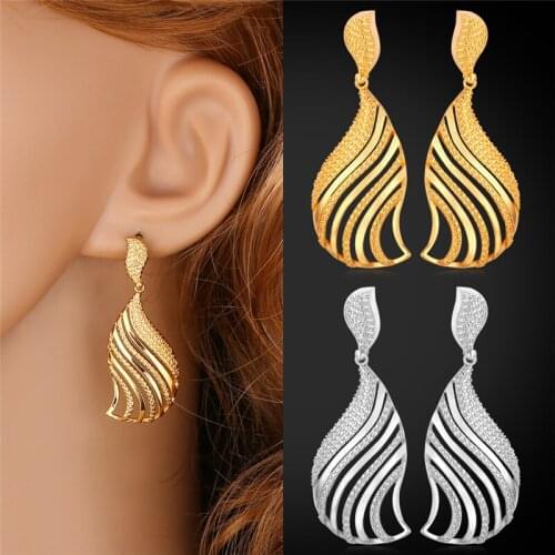 Kpop Feather Earrings Women Jewelry New Gold Color Hollow Out Trendy Dropping Earrings For Women E112