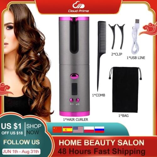 Cordless Automatic Rotating Hair Curler iron Curling Irons Hair Styling Tools for Curls Waves LCD Display Ceramic rollers Curly