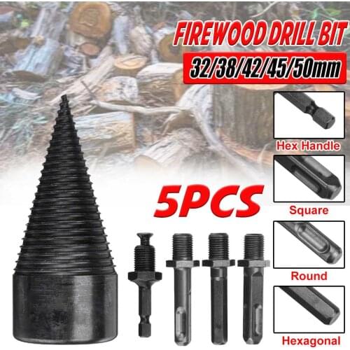 32/38/42/45/50mm Firewood Splitter Machine Drill Bit Round/Hex/Square Shank Wood Split Cone Reamer Drill Bit Woodworking Tools