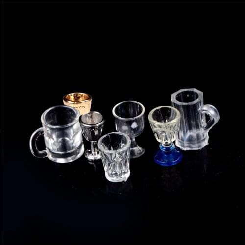 1/2Pcs 1:12 Scale Glass Model DIY Parts Plastic Transparent Goblet Miniature Mini Wine Beer Cup Dollhouse Craft Home Decoration
